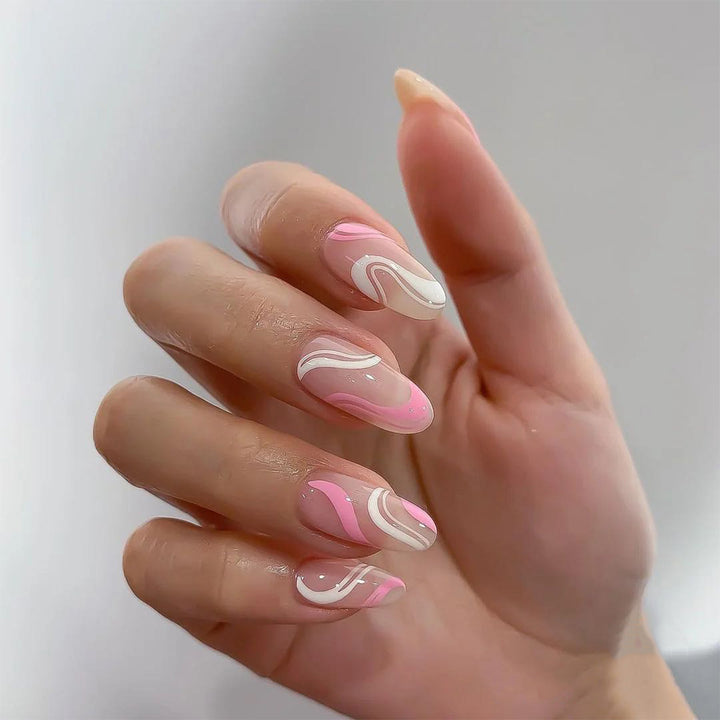 Artistic Nail Extensions with Modern Wave Pattern Stornfield