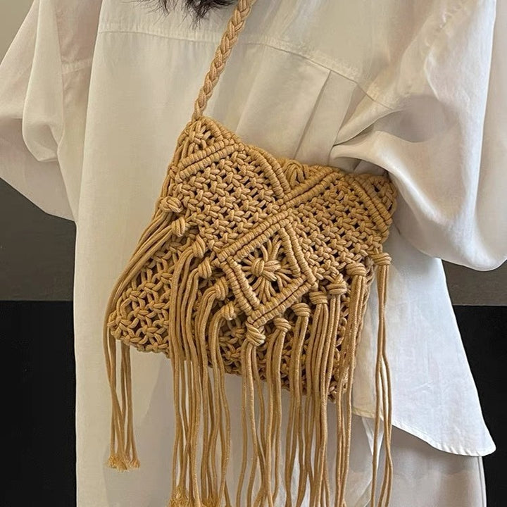 Macrame shoulder bag with fringed accents Stornfield