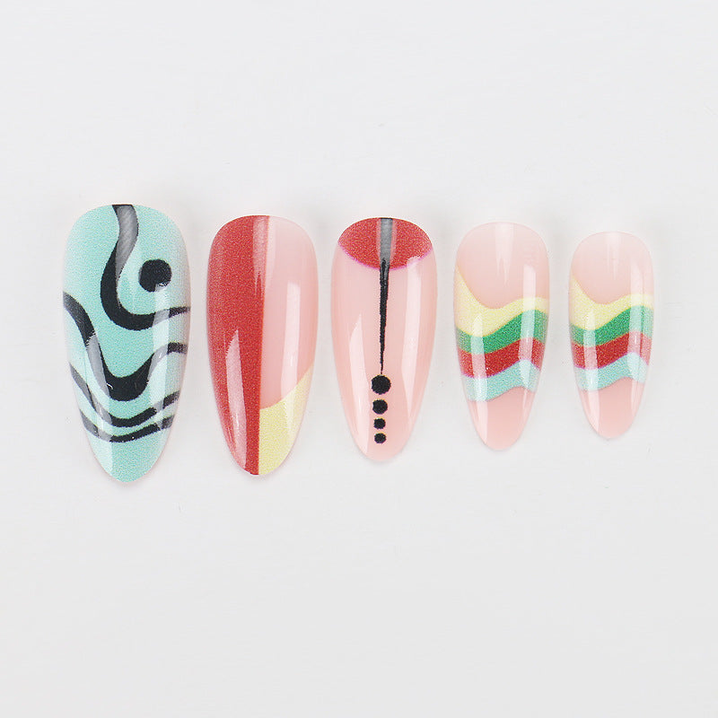 Artistic Stiletto Press-On Nails with Patterned Design Stornfield