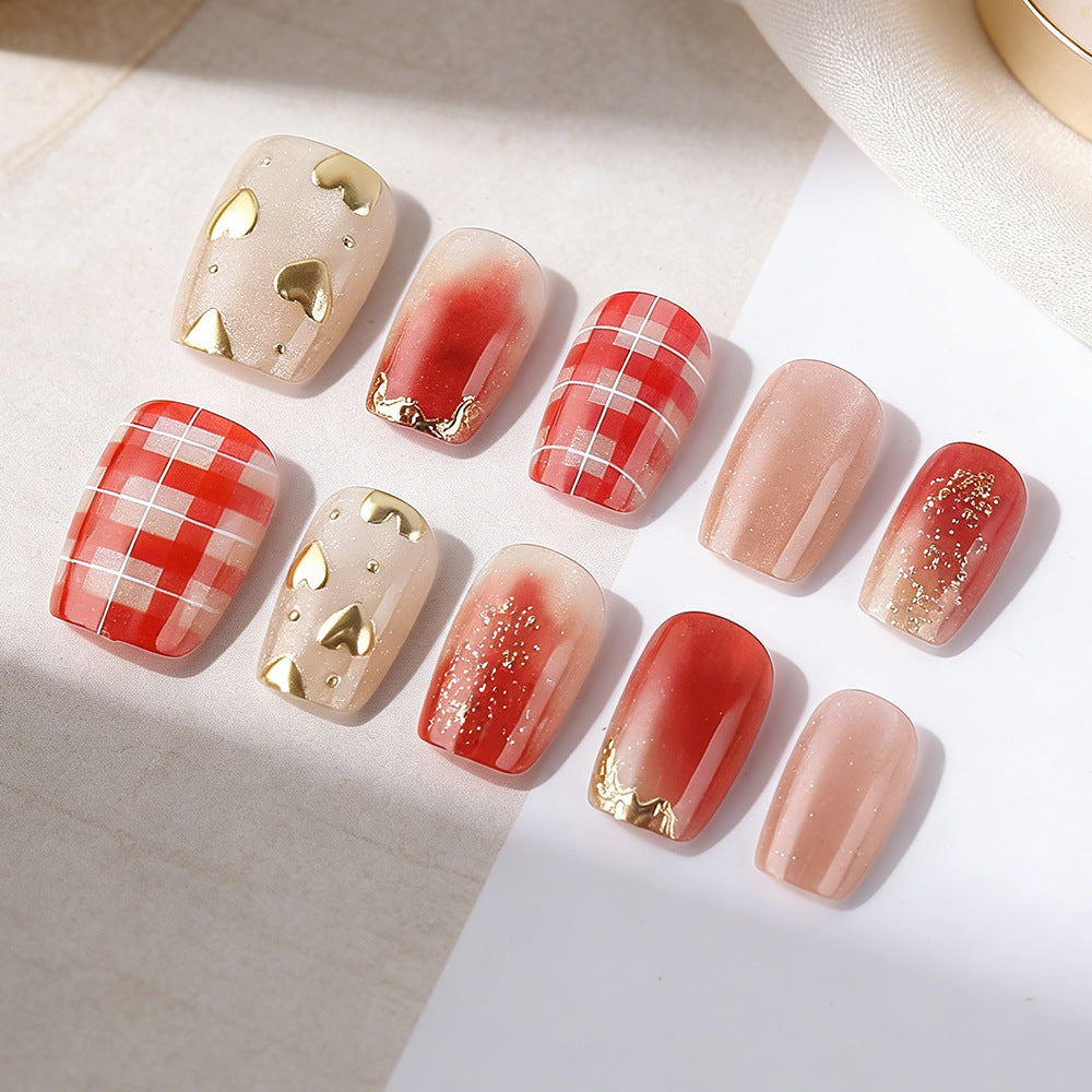 Artistic Heart-Embellished Press-On Nails Stornfield