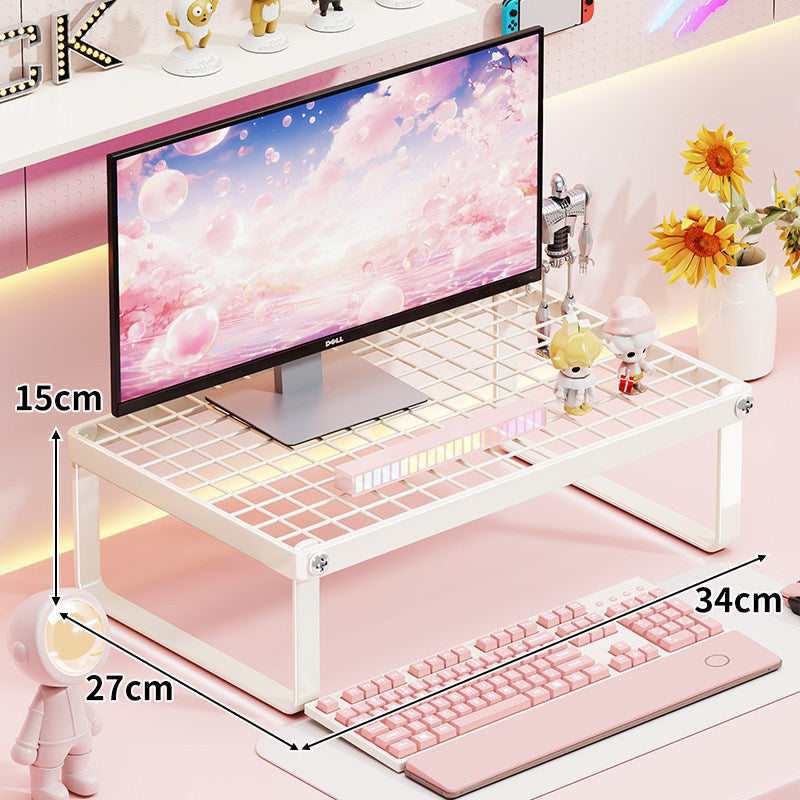 Ventilated Metal Grid Monitor and Desktop Riser with Under-Shelf Keyboard Storage