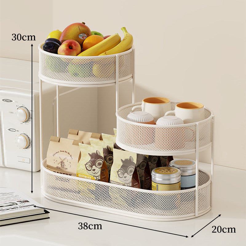 Staggered Three Tier Oval Mesh Countertop Organizer with Raised Circular Baskets