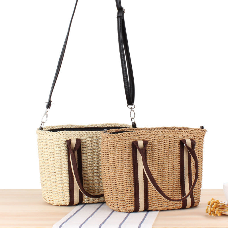 Handbag Made of Braided Natural Material with Removable Leather Strap Stornfield