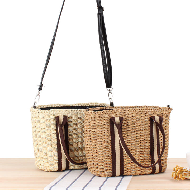 Handbag Made of Braided Natural Material with Removable Leather Strap Stornfield