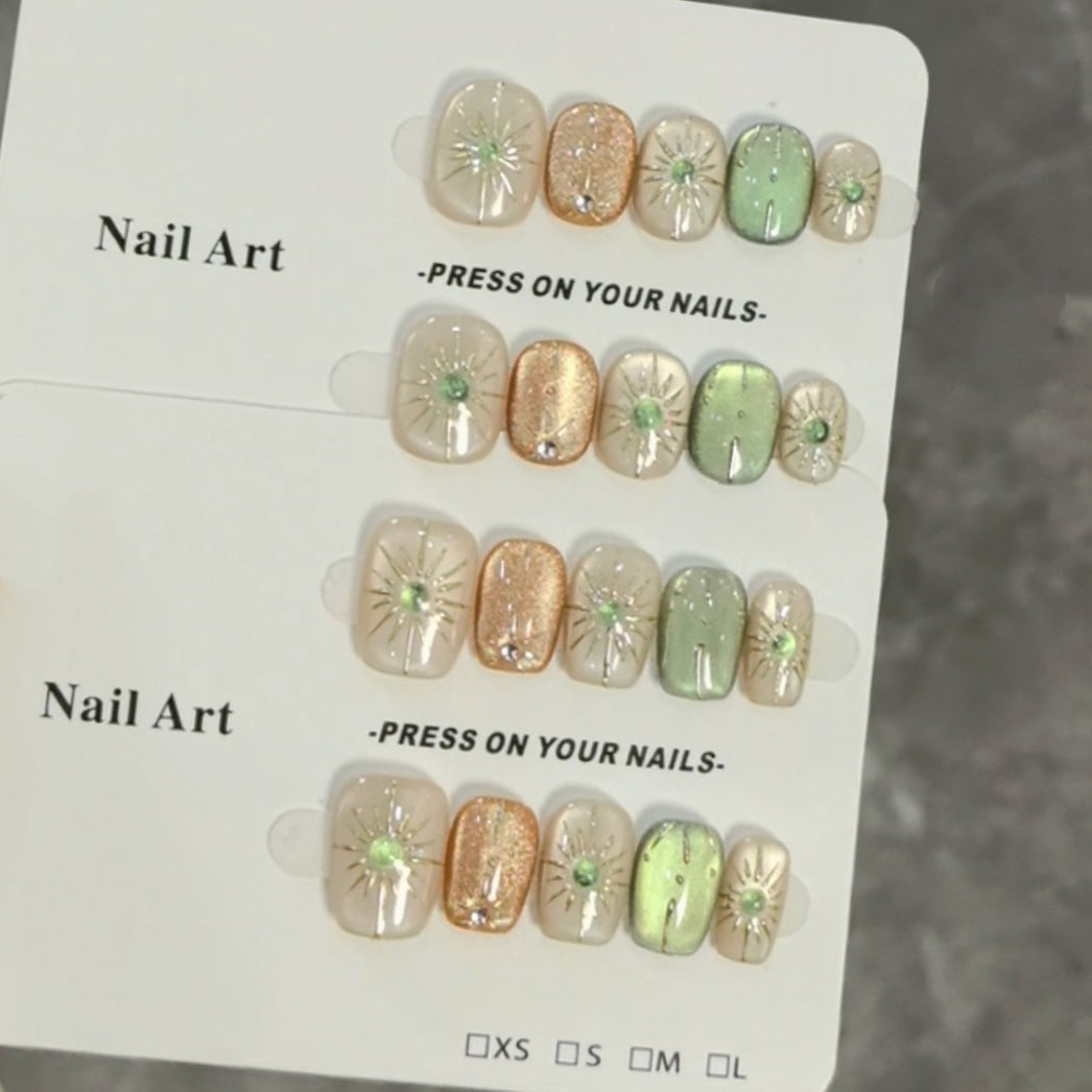 Decorative Press-On Nail Art Set with Radiant Gem Accents