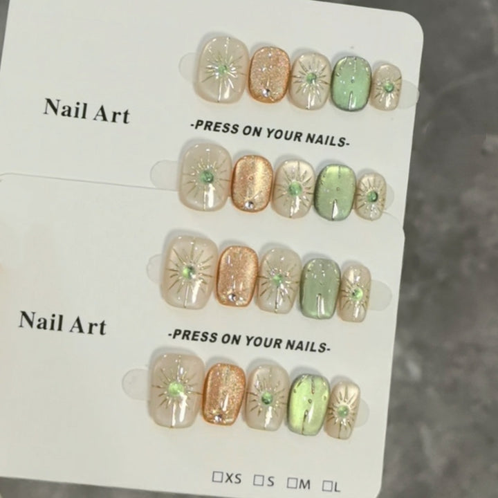 Decorative Press-On Nail Art Set with Radiant Gem Accents