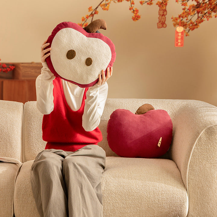 Decorative apple cuddle pillow made of plush and cord with stem Stornfield