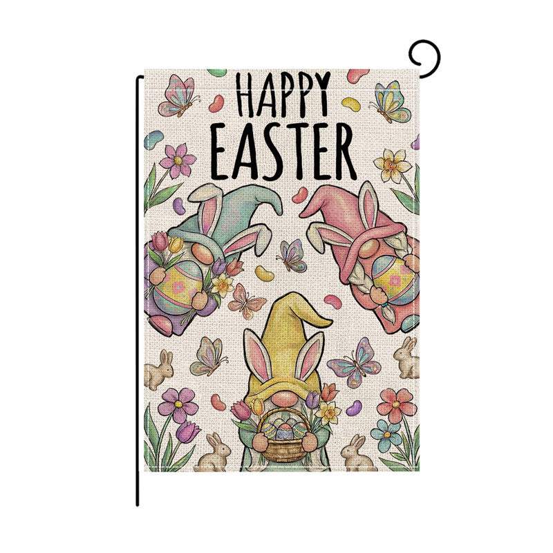 Decorative Outdoor Burlap-Texture Easter Garden Flag with Double-Sided Print and Pole Sleeve