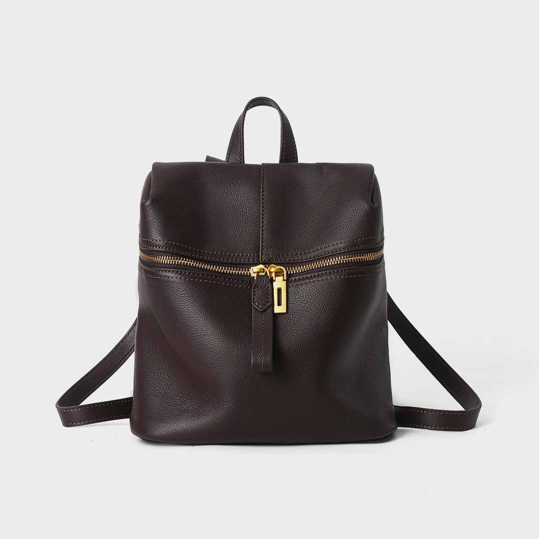 Small Structured Pebbled Leather Mini Backpack with Front Zip Pocket and Top Handle