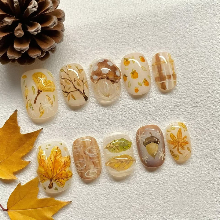 Autumn-Inspired Press-On Nail Art Set Stornfield