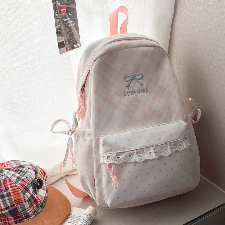 Playful Plaid and Polka Dot Backpack Stornfield