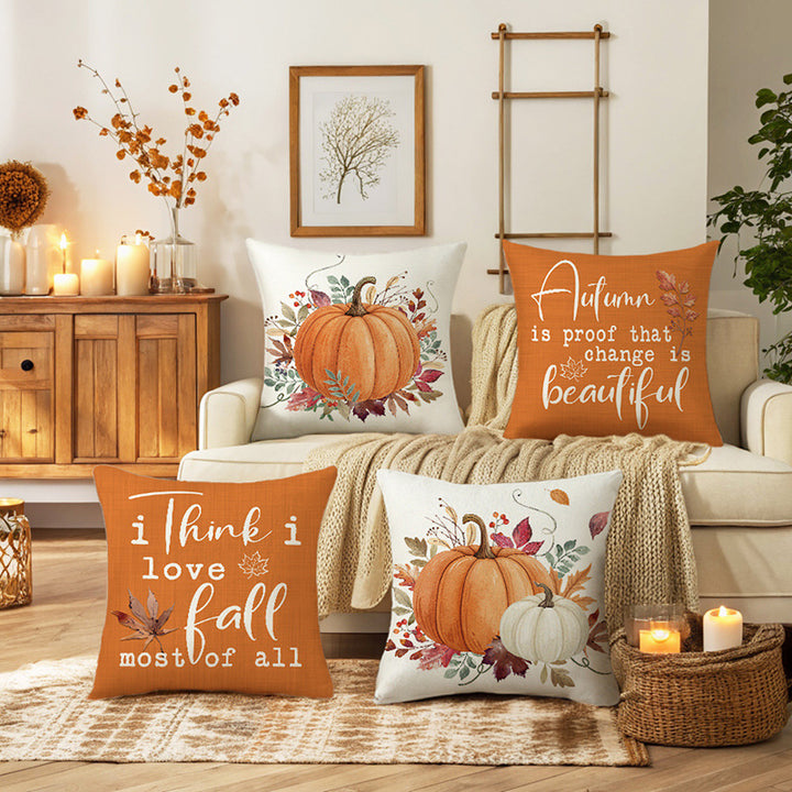 Autumn Linen Accent Throw Pillow with Seasonal Script Print