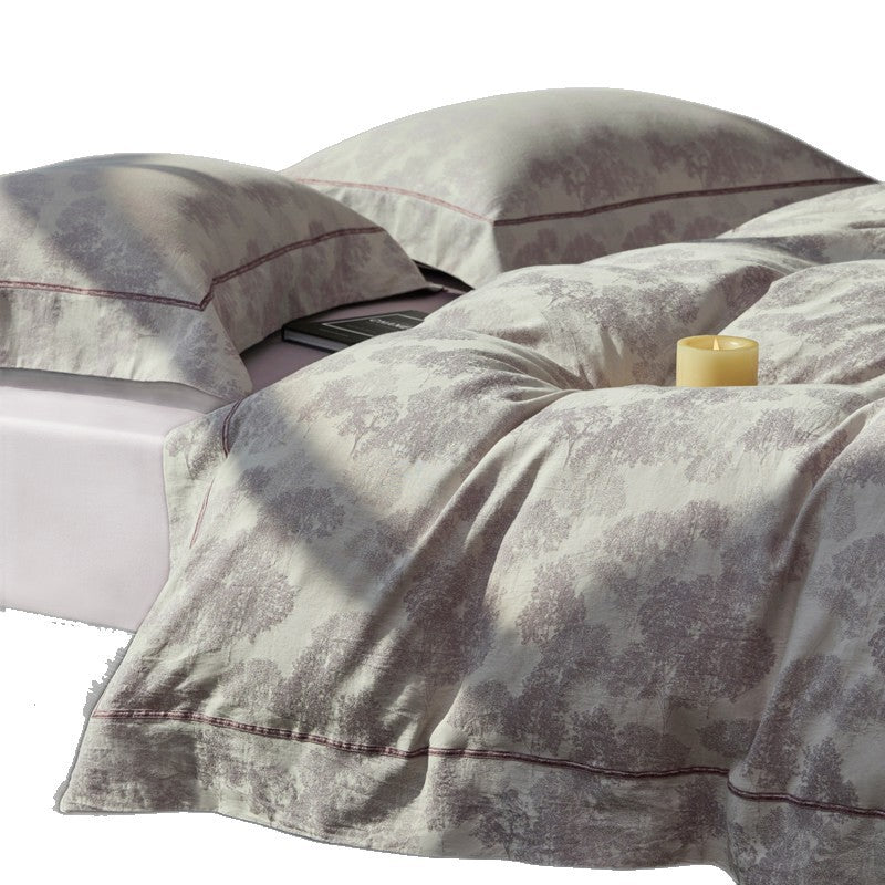 Botanical Jacquard Cotton-Sateen Duvet Cover Set with Contrast Piping
