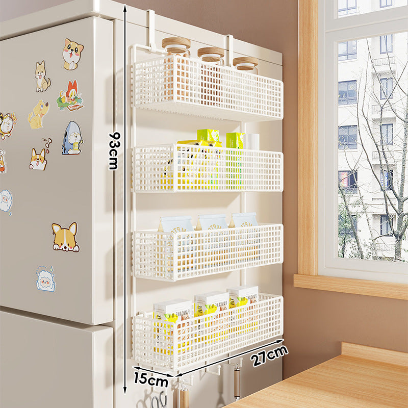 Over-Refrigerator Vertical Hanging Mesh Storage Rack with Deep Baskets and Hook Rail