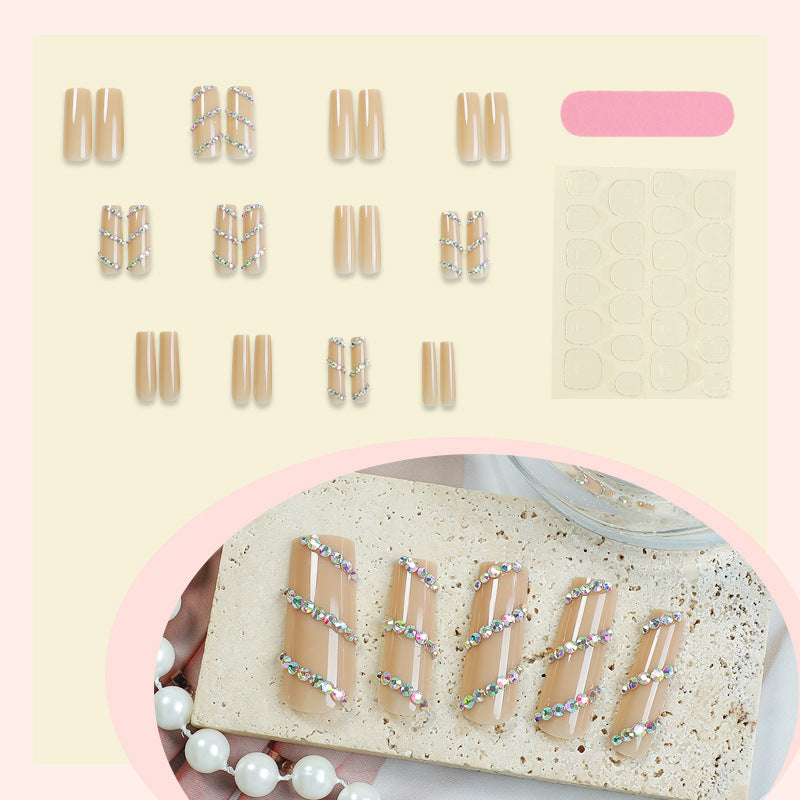 Decorative Press-On Nail Set with Rhinestone Accents Stornfield
