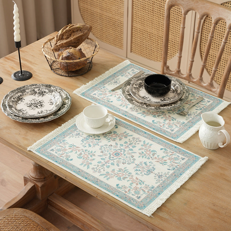 Short-pile decorative bathroom and runner carpet in oriental medallion style with fringes Stornfield