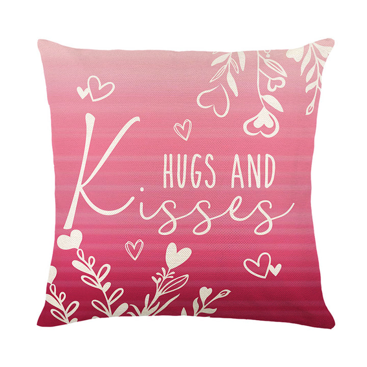Decorative Floral Heart Pattern Throw Pillow Cover with Butterfly Motif Linen-Texture