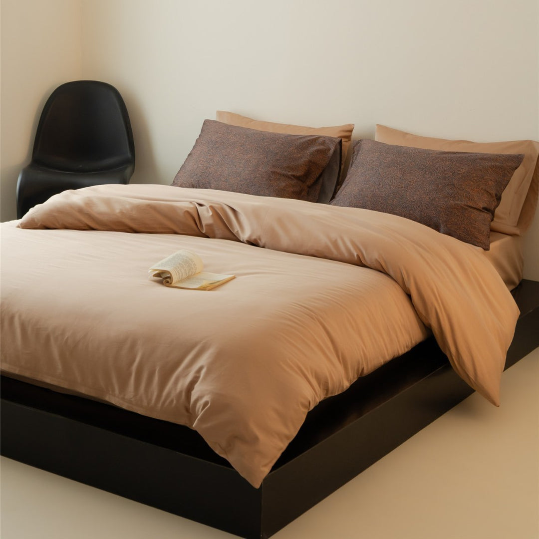 Solid Microfiber Duvet Cover Set with Paisley Accent Pillow Shams