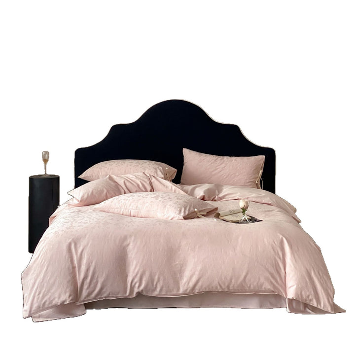 Floral Jacquard Satin-Feel Duvet Cover Set with Tie-Closure Pillow Shams