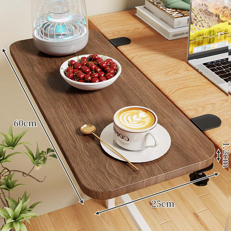 Clamp-On Expandable Desk Side Table Shelf with Wide Smooth Surface and Slim Adjustable Clamp