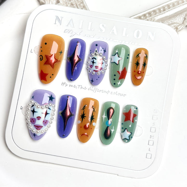 Artistic Press-On Nail Set with Unique Designs