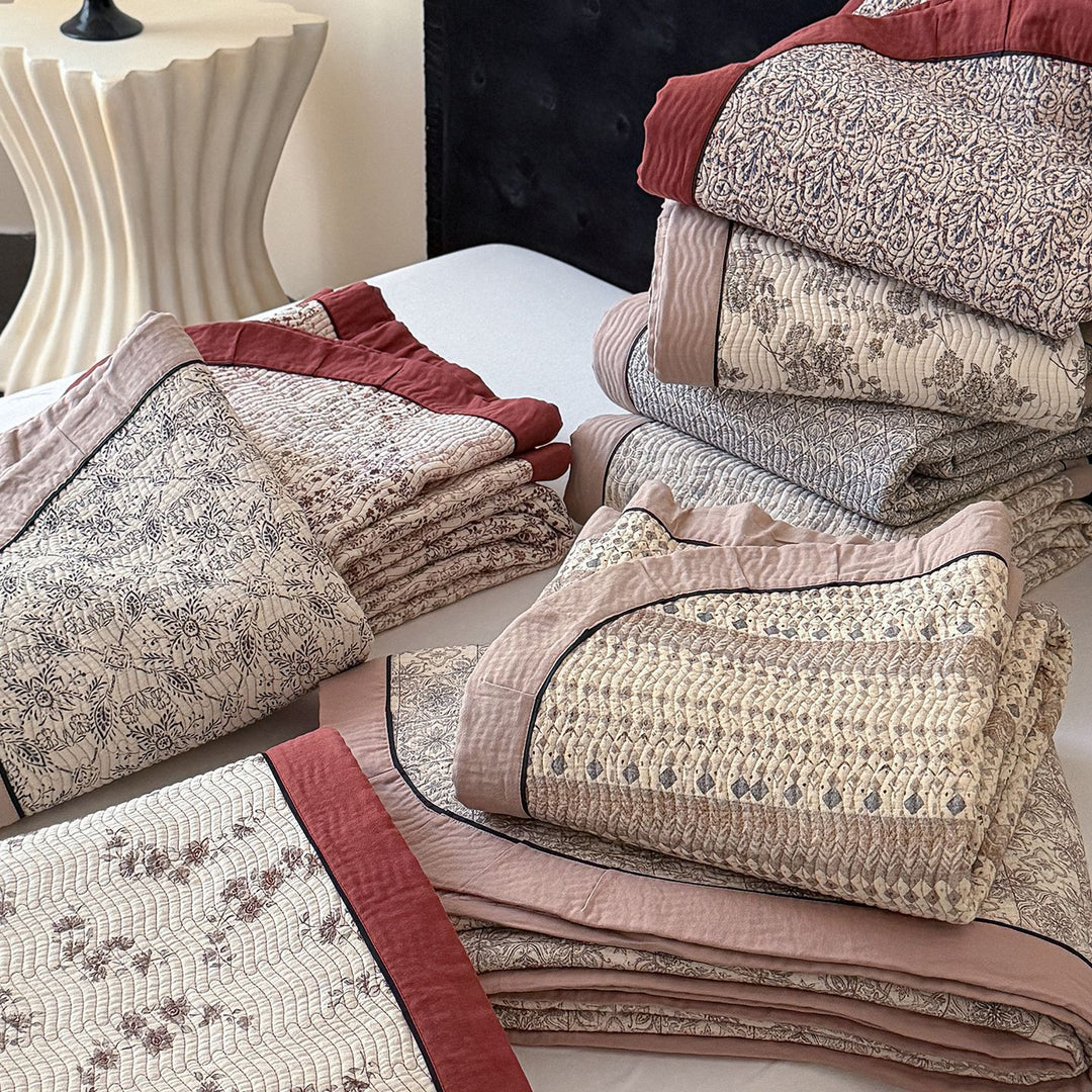 Patterned Quilted Reversible Duvet Cover Set with Button Closure and Piped Edge