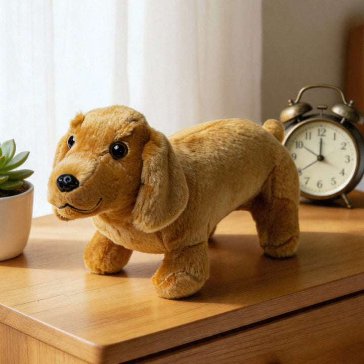 Realistic Long-Body Dachshund Plush Toy with Ultra-Soft Faux Fur and Bean-Filled Paws Stornfield