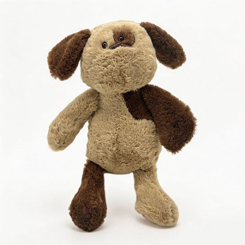 Plush Patchwork Puppy Huggable Doll with Floppy Limbs & Mixed-Texture Faux Fur Stornfield