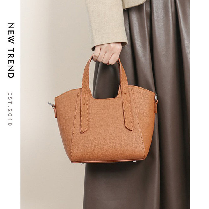 Small Structured Pebbled Leather Top-Handle Tote with Detachable Strap