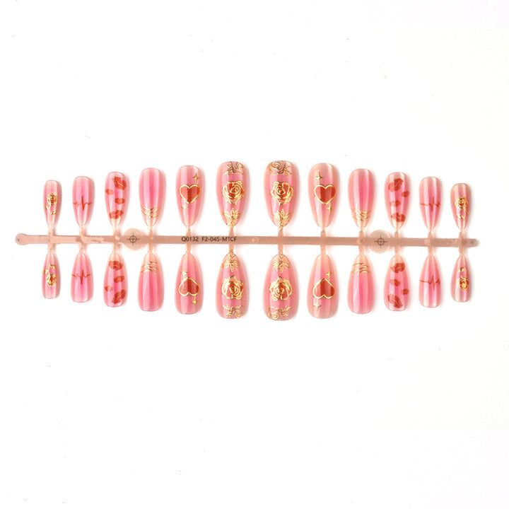 Romantic Heart and Rose-Themed Press-On Nail Art