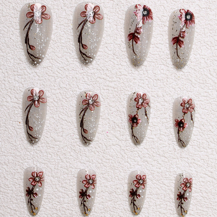 Artistic Floral Press-On Nail Set Stornfield