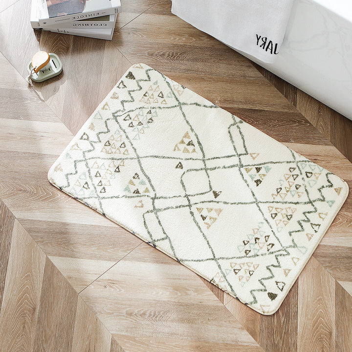 Boho cotton bath mat with fringes and geometric diamond pattern Stornfield