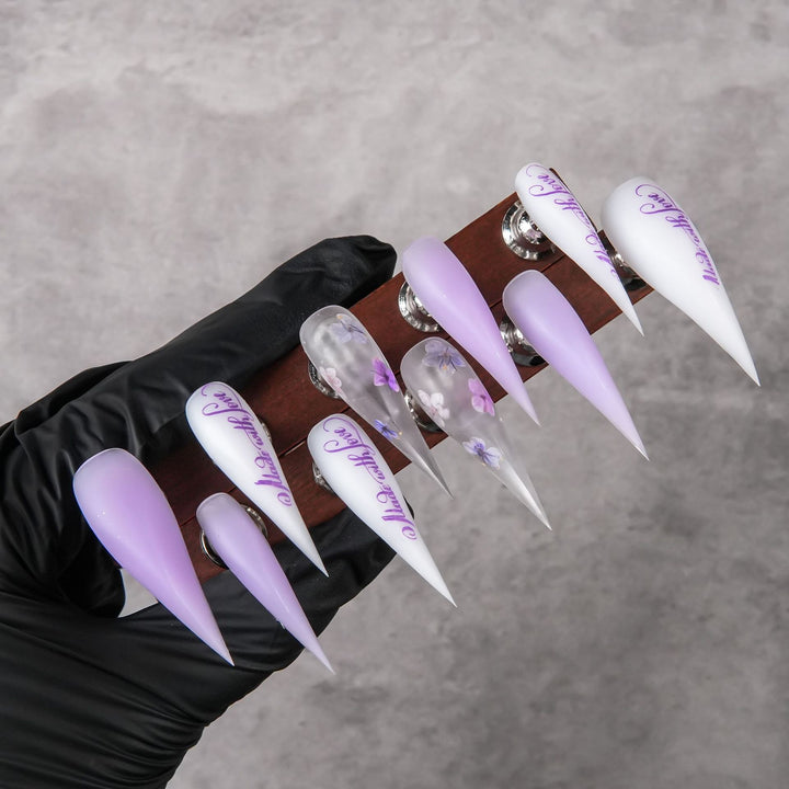 Artistic Stiletto Press-On Nail Set with Floral Accents