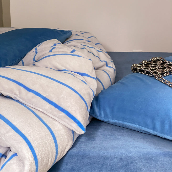 Brushed Cotton Flannel Striped Duvet Cover & Pillowcase Set with Hidden Zip & Corner Ties