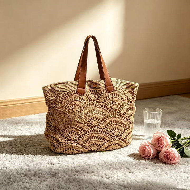Braided beach bag with leather handles Stornfield