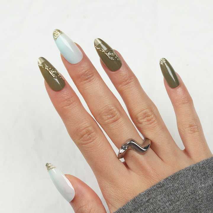 Elegant Stiletto Press-On Nails with Gold Accents Stornfield