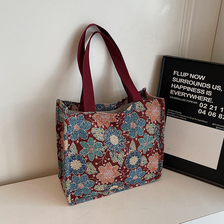 Floral Embroidered Tapestry Tote Bag