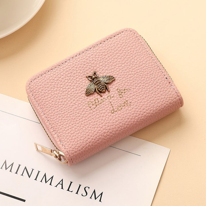 Designer Bee-Embellished Leather Zip-around Wallet Stornfield