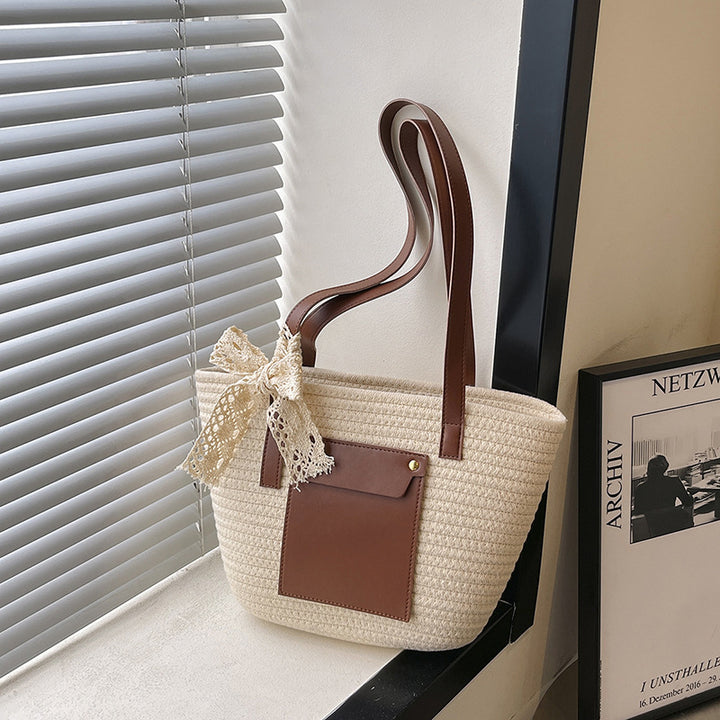 Stylish Woven Tote Bag with Pocket
