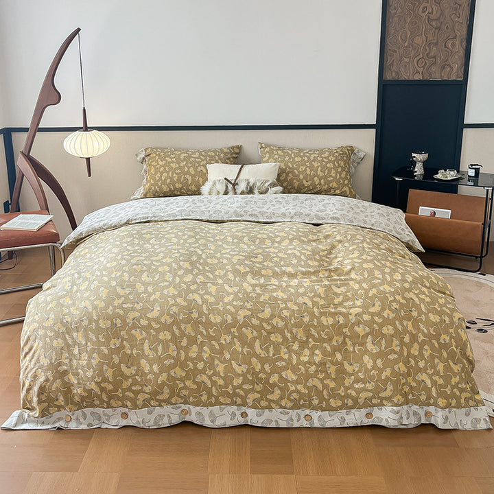 Reversible Cotton Floral Duvet Cover Set with Button Closure & Matching Pillow Shams