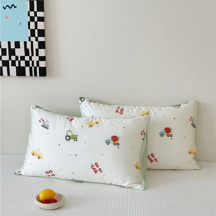 Children's pillowcase set made of cotton satin with panda print and checked design Stornfield