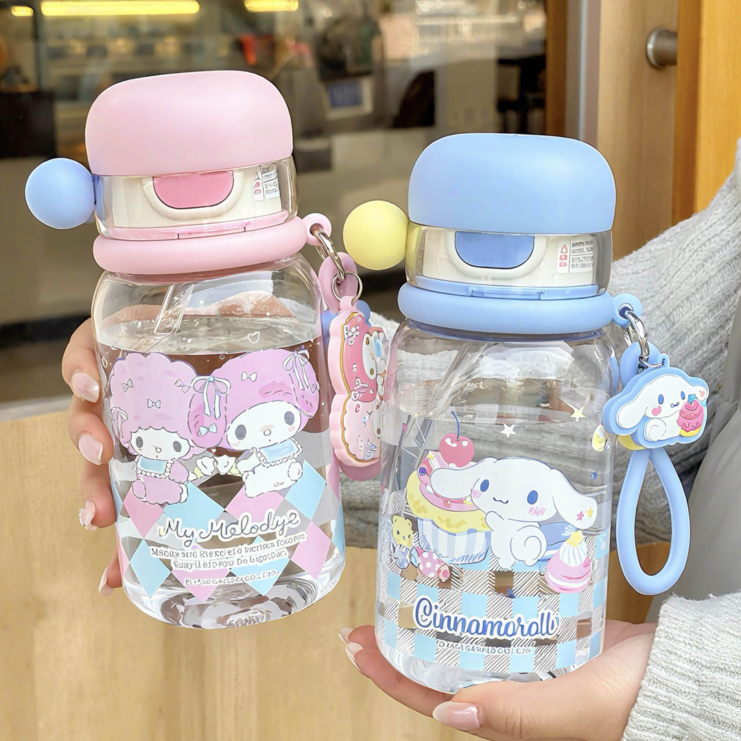 Ladies drinking bottle with practical silicone drinking straw and cute Stornfield motif