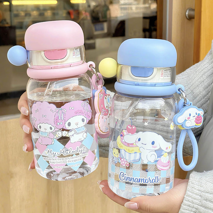Ladies drinking bottle with practical silicone drinking straw and cute Stornfield motif