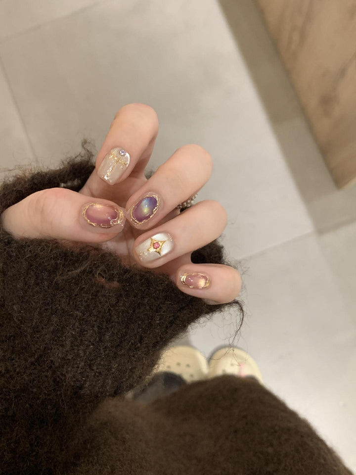 Elegant Artificial Nail Set with Glamorous Rhinestone and Glitter Details Stornfield