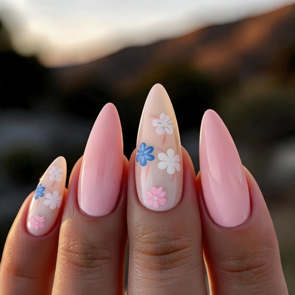 Floral Accent Stiletto Nail Art Extensions Stornfield