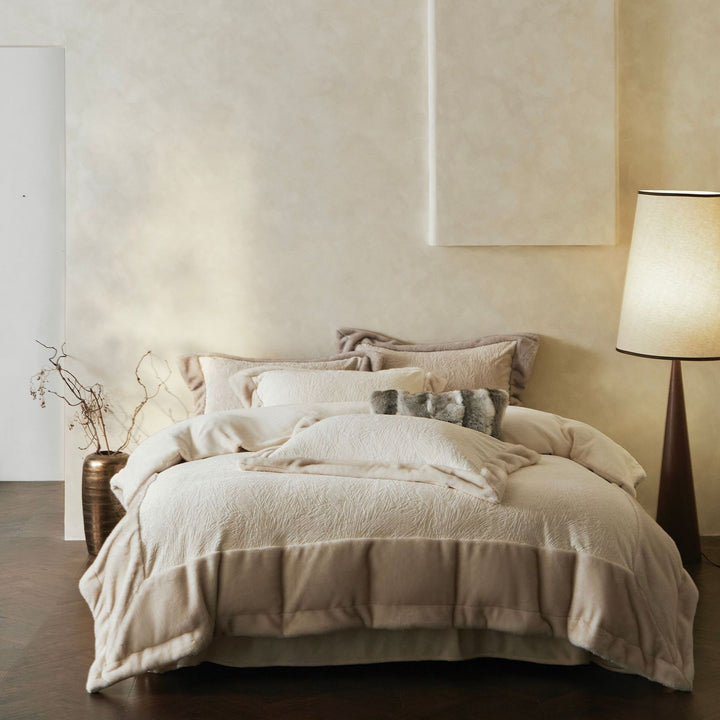 Plush Faux-Fur Reversible Down-Alternative Comforter Set with Velvet-Texture Shams
