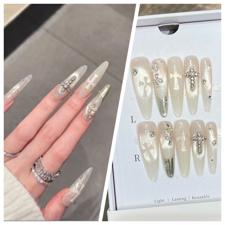 Artistic Stiletto Press-On Nail Set with Charming Patterns Stornfield