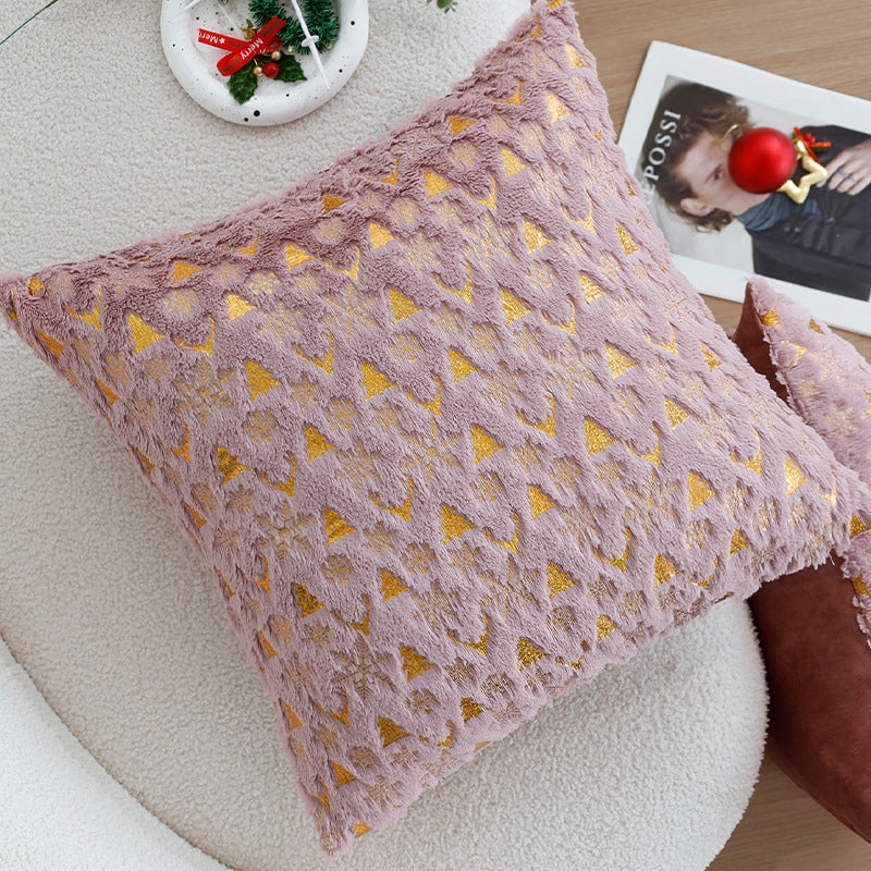Square Christmas pillowcase made of velvet with deer, Christmas tree, and snowflake design Stornfield
