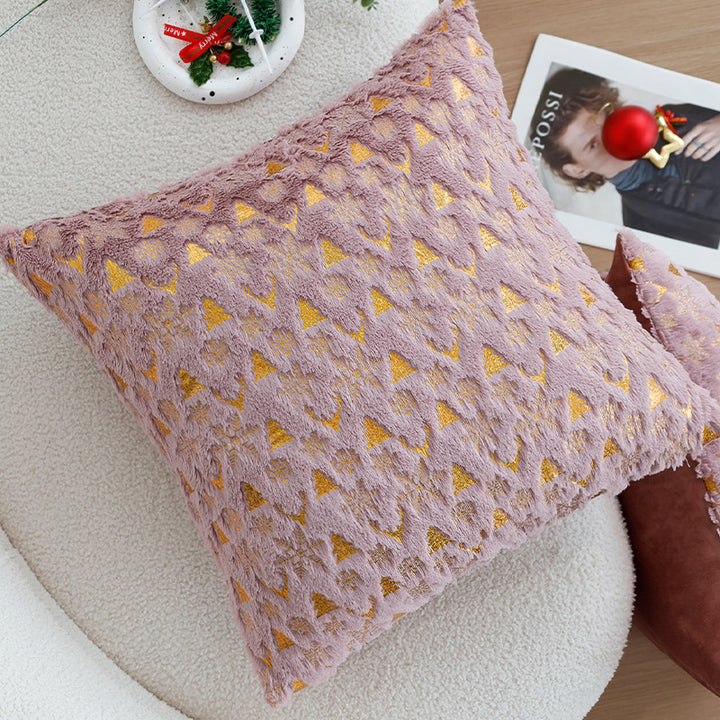 Square Christmas pillowcase made of velvet with deer, Christmas tree, and snowflake design Stornfield