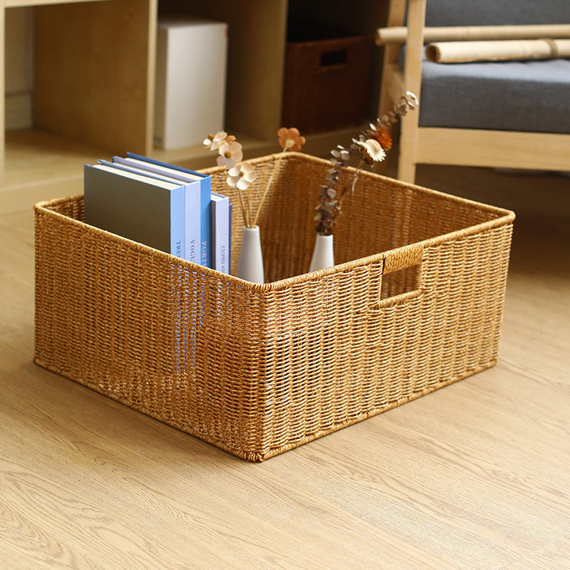 Large Handwoven Rectangular Storage Basket with Cutout Handles Stornfield